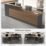 Nuipesn 94" Modern L-Shaped Reception Desk with Counter, Drawer, Keyboard Tray & Storage Shelves, Right Layout, Dark Walnut Nuipesn