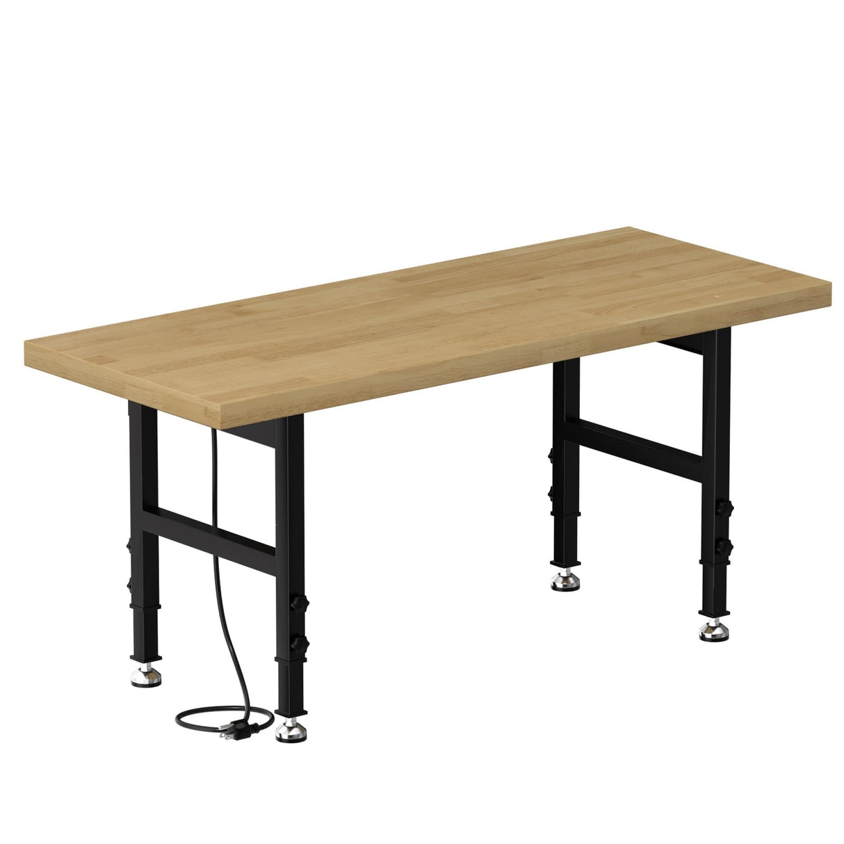 Pelnuies 60" Work Bench, Adjustable Height Workbench with Rubber Pad, Heavy-Duty Work Table with Power Outlets, 2000 LBS Capacity Workstation for Garage, Workshop, Office, Home Pelnuies