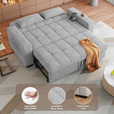 Gizoon Convertible Sofa Bed Futon, 70.9'' Sleeper Loveseat with Pull Out Couch, 3 in 1 Plush Fleece Fabric Futon Couch with Side Pockets, Storage Armrest & Adjustable Backrest for Living Room, Grey Gizoon