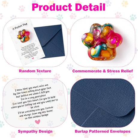 EYxsaxenk Loss Of Pet Sympathy Gift - Colorful Mini Paw Pocket Hug with Memorial Card Envelope Remembrance Bereavement Gift for Loss of Dog Cat Sympathy Favor Kid Adult Pet Lover Stress Relief Toy EYxsaxenk