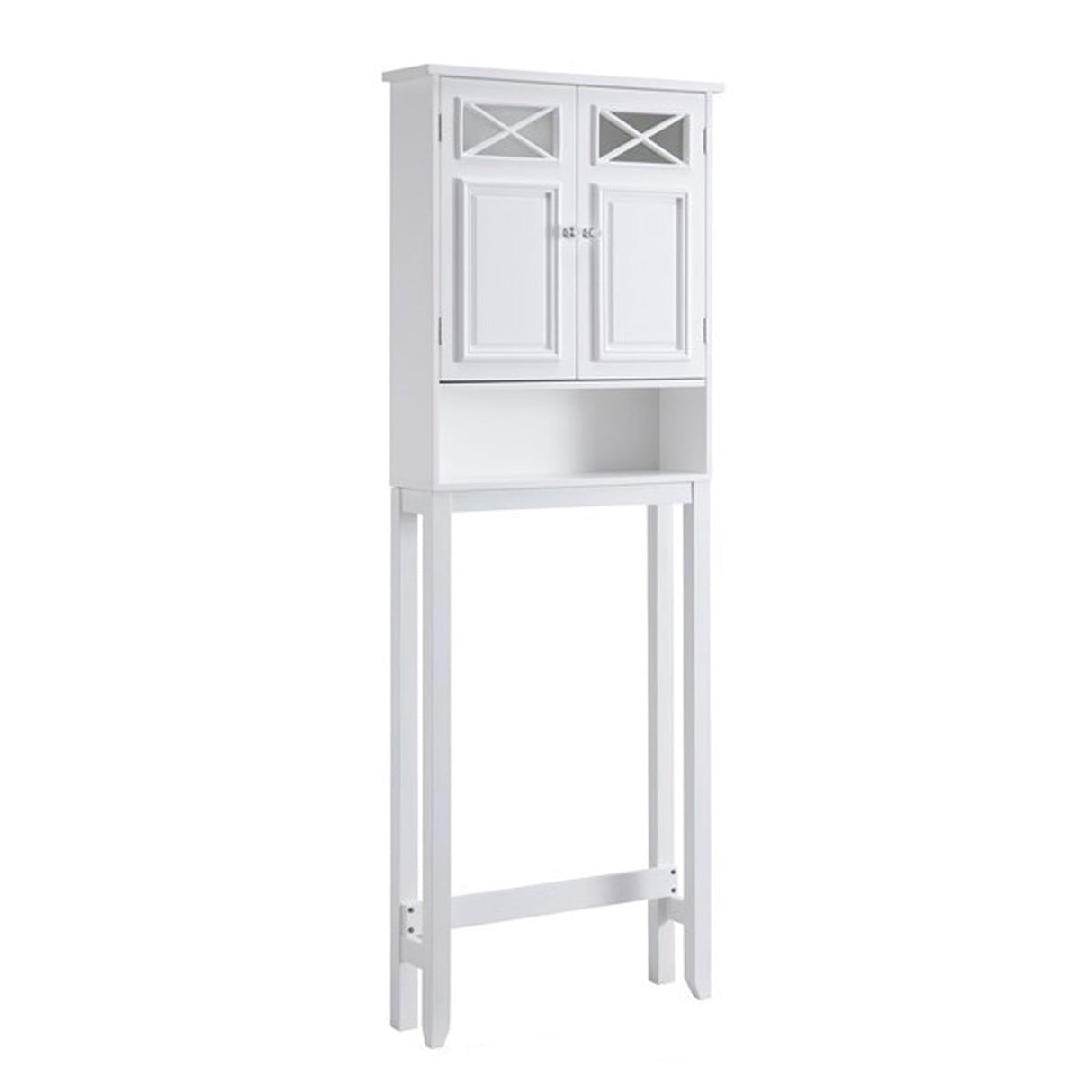 Teamson Home Dawson Wooden 2-Door Bathroom Etagere Over The Toilet Space Saver Cabinet with Interior Adjustable Shelf and Open Shelf, White with Chrome Knobs Teamson Home
