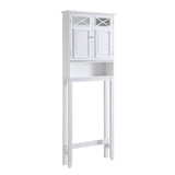 Teamson Home Dawson Wooden 2-Door Bathroom Etagere Over The Toilet Space Saver Cabinet with Interior Adjustable Shelf and Open Shelf, White with Chrome Knobs Teamson Home