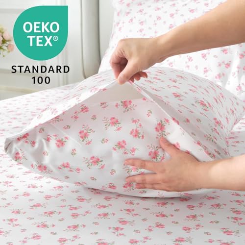 MUXHOMO King Size 4 Piece Sheet Set, Soft Breathable Bed Sheet Set for Bedroom with Deep Pocket Up to 16", Wrinkle-Free & Cooling Bedding for Oeko-TEX Certified - Blossoms Pink MUXHOMO