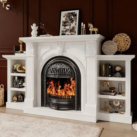 BLANKSPACE 80 Inch Electric Fireplace with Mantel, Tv Stand with Black Birdcage Fire Place Heater and Carved Square Column Design Design for Living Room, Bedroom BLANKSPACE