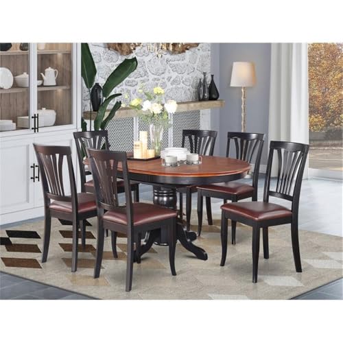 East West Furniture AVON7-BLK-LC 7 Piece Dining Table Set Consist of an Oval Dining Room Table with Butterfly Leaf and 6 Faux Leather Upholstered Chairs, 42x60 Inch, Black & Cherry East West Furniture
