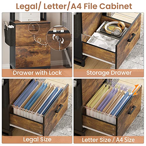 Itaar Rustic Brown 2 Drawer File Cabinet with Lock and Adjustable Storage Shelf - WoodArtSupply