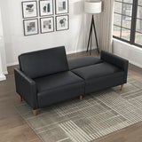 Lexicon 79"W Convertible Futon Sofa Bed, Loveseat, Faux Leather Upholstered Couch Sleeper, Adjustable Backrests, Padded Pocket Coil, Solid Wood Legs for Living Room, Bedroom, Apartment, Office, Black Lexicon