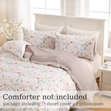 Zusbest Botanical Floral Duvet Cover Queen 100% Cotton Orange Blue Flower Patterned Bedding Beige Tan Comforter Cover with Zipper, Soft Skin-Friendly, Luxury Minimalist Wildflower Print Bed Set, 3Pcs Zusbest