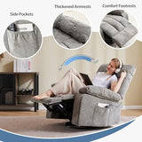DUMOS Rocker Recliner Chair, Swivel Recliner with Vibration Massage & Lumbar Heating, 270° Rotating Chenille Fabric Recliner with footrest for Living Room & Bedroom, Grey