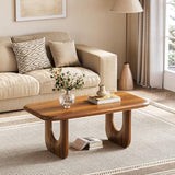 LITTLE TREE Farmhouse Coffee Table, 47 Inches Wooden Rectangular Center Tables with Rounded Corners, Modern Coffee Tables Low Cocktail Tea Furniture for Living Room (Rustic Brown) LITTLE TREE