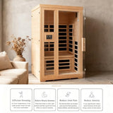Homsido 2-Person Low EMF Far Infrared Sauna for Home,Canadian Hemlock Wood with Far Infrared Heat Therapy,Bluetooth Speakers,Chromotherapy Lights,1850W Heater,Tempered Glass Door&LCD Control Panel Homsido