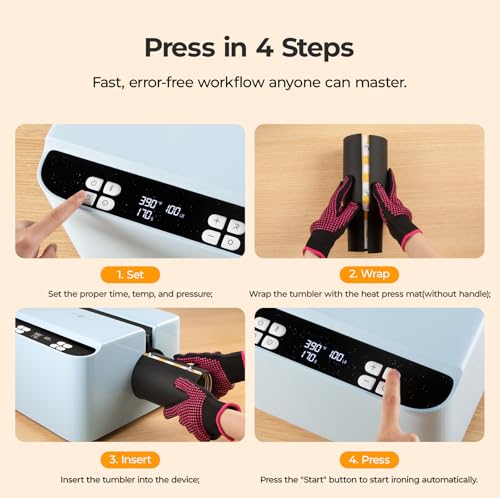HTVRONT Auto Tumbler Heat Press - A200H Full Cup Transfer Heat Press Machine for 40 OZ Tumbler with Handle, Heat Even Cups Sublimation Machine with Adjustable Pressure & 4 Memory Modes, Blue HTVRONT