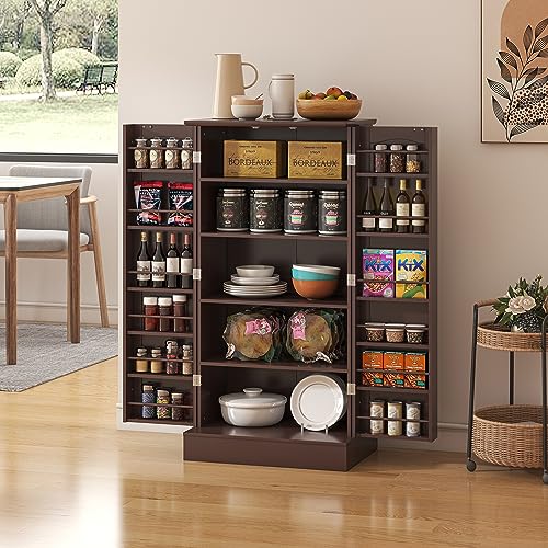 Jehiatek 47'' Kitchen Pantry Cabinet, Freestanding Storage Cabinets with Doors & Adjustable Shelves, Buffet Cupboards Sideboard for Kitchen, Living