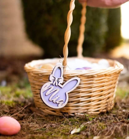 Personalized Bunny Easter Basket Tag Wooden, Custom Easter Place Card Name Easter, Basket Name Charm Kid Easter Basket Child Gift - WoodArtSupply