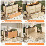 VINGLI Queen Size Rattan Murphy Bed with Storage Drawer, Space-Saving Cabinet Bed for Kids,Adults & Guests,Warm Off-White VINGLI