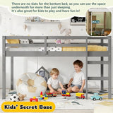 Mirightone Low Loft Bed Twin Size, Wood Junior Loft Bed Frame with Ladder for Kids Girls Boys Teens, Solid Rubberwood, Gray Mirightone