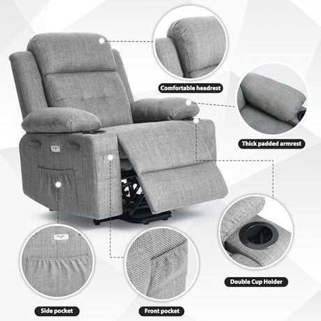BETISEF Power Lift Recliner Chair for Elderly with Massage & Heat,Linen-Cotton, Electric Recliner with USB Ports, Cup Holders, Side Pockets, Lift Chair for Living Room, Bedroom BETISEF