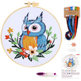 KESTAR Embroidery Starter Kit, Owl Flower Embroidery Kit for Adults Beginners, Cross Stitch Kits with Embroidery Cloth Hoops Needles Instruction and Threader