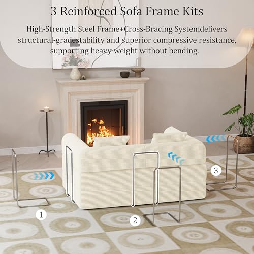 HouseMila 59" Boneless Couch,4-in-1 Futon Sofa Bed Modular Loveseat Sleeper Folding Compressed Couch with Pillows,No Assembly Required Convertible Sofa Bed for Living Room Bedroom Guest Room,Beige HouseMila