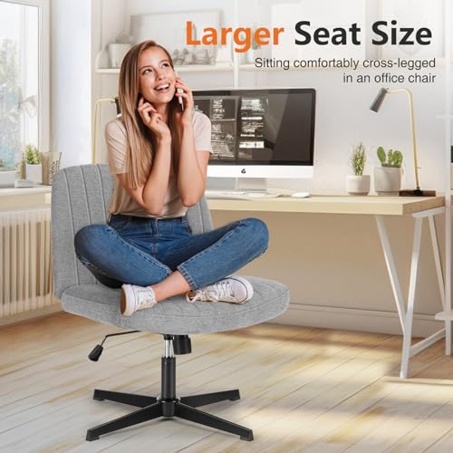 Sweetcrispy Office Chair No Wheels - Armless Desk Chair No Wheels Cross Legged Office Chair Wide Swivel Home Office Desk Chairs - WoodArtSupply