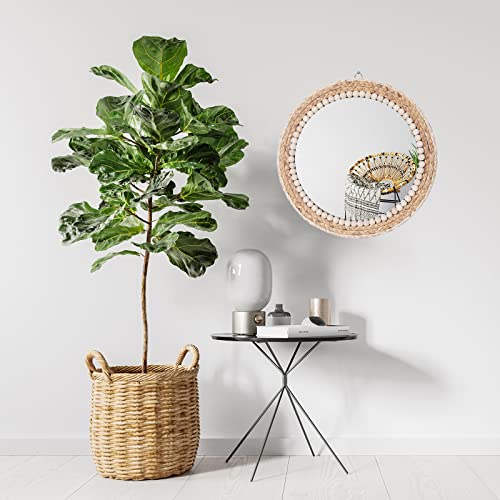 SWTHONY 15 Inch Boho Round Hanging Wall Mirror Decorative Rattan Circle Wall Mounted Mirror for Farmhouse, Living Room, Bedroom, Bathroom SWTHONY