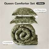 Joiedomi Queen Comforter Set Olive Green, 3 Pieces Floral Queen Bedding Set with 1 Soft Reversible Botanical Comforter and 2 Pillow Shams, Bed in a Bag for All Seasons Joiedomi
