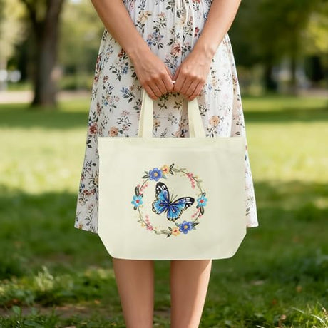 ERKOON Canvas Tote Bag Embroidery Kit for Beginners, Floral Arts Crafts Cross Stitch Kits for Adults Including Stamped Embroidery Bag with Hoops, Needle, Instruction and Color Threads (Butterfly) ERKOON
