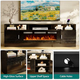 oneinmil 78" Fireplace TV Stand with Power Outlet for TVs Up to 90", Electric Fireplace Entertainment Center with LED Lights & Storage Cabinets, Media Console Table for Living Room oneinmil