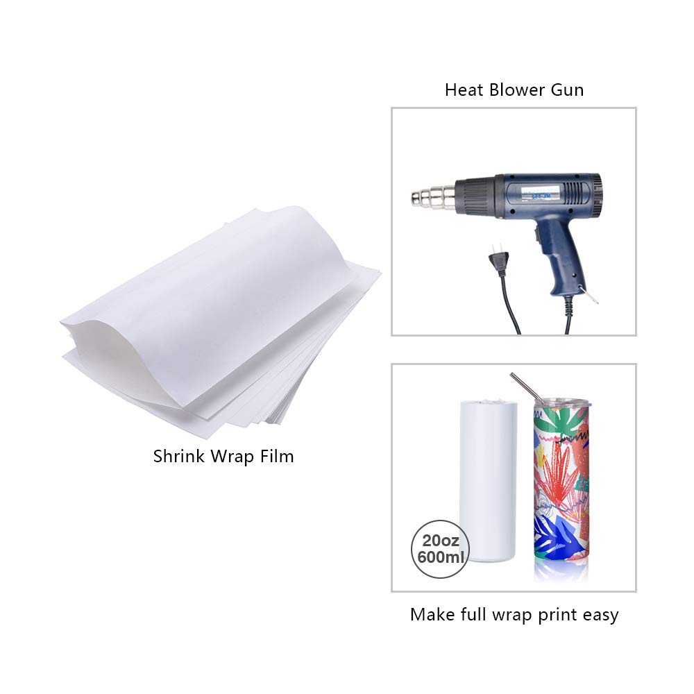 PYD Life 50 PCS Sublimation Shrink Wrap Sleeve White Bags 10 x 5 Inch for Print by Oven,Sublimation Shrink Wrap Film for 20 OZ Sublimation Skinny Tumbler,Heat Transfer Shrink Wrap