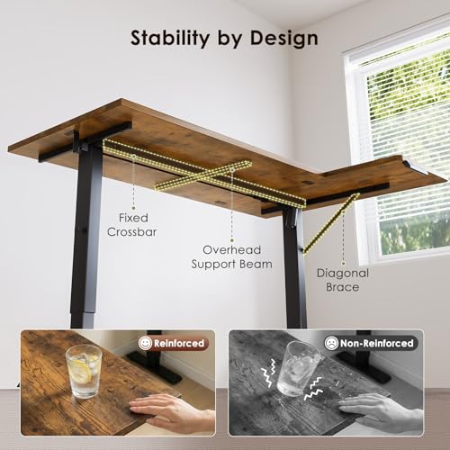 OffiGo Electric L Shaped Standing Desk, 63 Inches Height Adjustable Table, Reversiable Corner Stand Up Desk, Lifting Computer Table for Home Office, Computer Workstation, Rustic Brown OffiGo
