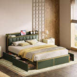 LIKIMIO Queen Bed Frame with 4 Storage Drawers, Platform Bed with Charged Headboard, Sturdy and Stable, No Noise, No Box Spring Needed, Easy to Install, Dark Green LIKIMIO
