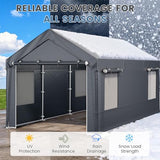 EROMMY Carport, 10' x 20' Heavy Duty Carport with Roll-up Windows，Portable Garage with Removable Sidewalls, Car Canopy with All-Season Tarp and Sandbags for Truck, Tractor, Boat, Gray EROMMY