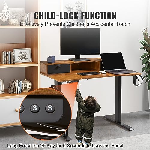 VEVOR Standing Desk with Shelves 47.2 x 23.6 Inch Height Adjustable Desk Dual Monitor Riser Workstation Adjustable Desk 3-Key Modes Sturdy Dual Metal Frame 180LBS Capacity for Home Office VEVOR