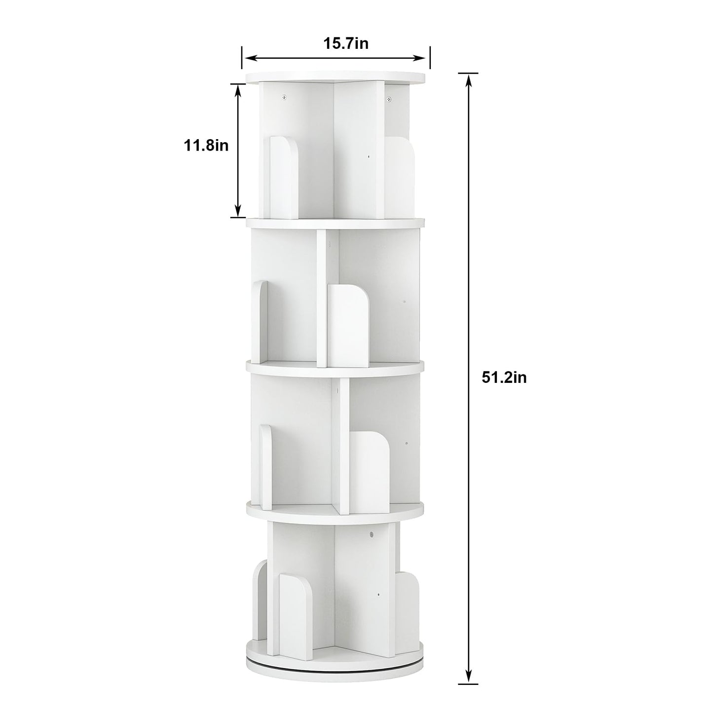 JoanKaren 51.2" Rotating White Wood Bookshelf - 4 Tier Corner Organizer for Kids and Adults - WoodArtSupply