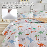 Joyreap Cotton Comforter Set Twin, Colorful Dinosaurs Orange n White Design, 3pcs Kids Bedding Set for All Season- 68x88 inches Joyreap
