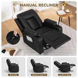 COMHOMA Recliner Chair, Swivel Rocker Recliners, Massage and Heat Reclining Chair, Reclining Sofa with Side Pockets, Cup Holders for Living Room, Bedroom (Black) COMHOMA