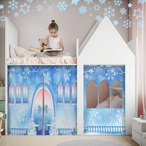 Hahafelt Loft Bed Tent Curtain Set for Low Twin,Bunk Bed Curtains Princess Play Tent Winter Party Decoration for Indoor & Outdoor Play Hahafelt