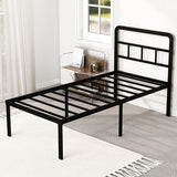 DiaOutro Twin Bed Frames with Headboard 18 Inch, Metal Platform No Box Spring Needed Heavy Duty Steel Slat Mattress Foundation/Easy Assembly/Noise Free/Black DiaOutro