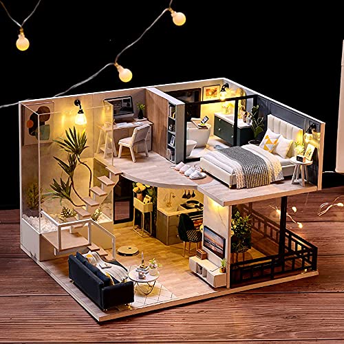 CUTEBEE DIY Dollhouse Miniature with Furniture, DIY Wooden Dollhouse Kit Plus Dust Proof and Music Movement, Creative Room for Valentine's Day Gift Idea(Cozy Time) CUTEBEE