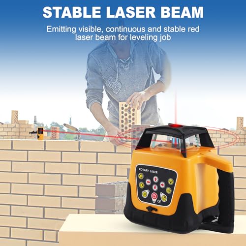 Iglobalbuy Automatic Self-Leveling Rotary Laser Rotating Horizontal & Vertical Laser Level Kit 500M w/Remote Control + Receiver, Leveling Transit Laser Level Red Beam for Construction (Rotary - WoodArtSupply