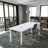 ECOTOUGE 6.5FT Conference Table, 78.7 inch Rectangle Meeting Seminar Table for 6-8 People, Modern Industrial Computer Desk with Cable Management Grommets Business Tables (Only Table), White ECOTOUGE