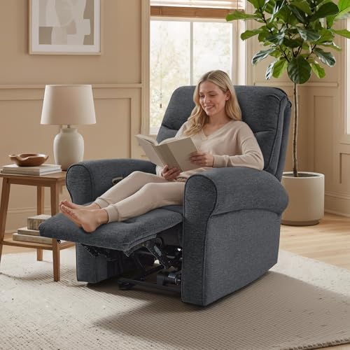 MCombo Compact Wall Hugger Power Recliner Chair for Small Spaces, Dual USB-A/C Ports, Rolled Arm Recliner for Living Room & RV, Fabric PR520 (Fabric, Dark Grey, Small)