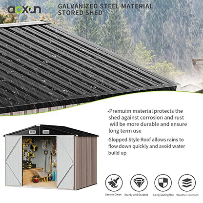 Aoxun Outdoor Storage Shed, 6.4x4 FT, Garbage Can,Outdoor Metal Shed for Tool,Garden,Bike, Brown