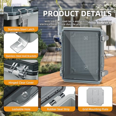 Joinfworld Outdoor WiFi Enclosure Weatherproof Locking Outdoor WiFi Box Plastic Waterproof Switch Router Enclosure Box 8.7x6.7x4.3 Joinfworld