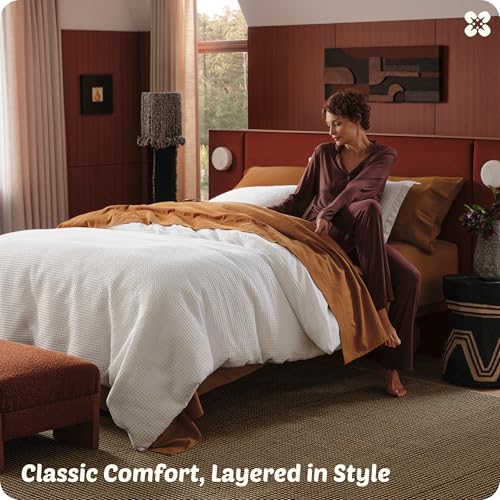 Bedsure Cotton Duvet Cover Queen - 100% Cotton Waffle Weave Coconut White Duvet Cover Queen Size, GentleSoft™ and Breathable Bedding Set for All Season, 3 Pieces, 90"x90" Bedsure