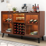 Auromie Wine Bar Cabinet with Led Light, Home Coffee Cabinet with Wine and Glass Rack, Kitchen Buffet Sideboard with Storage Shelves, Freestanding Liquor Cabinet for Living Room, Dining Room (Walnut) Auromie