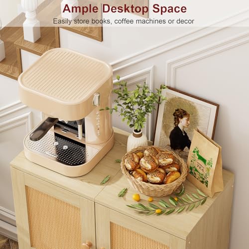 Sideboard Buffet Kitchen Storage Cabinet , Small Coffee Bar Cabinet with Rattan Doors and Tall Solid Wood Legs, Boho Accent Media Console Credenza Cabinet for Entryway,Living Room,Kitchen, Small Space Cidaziya