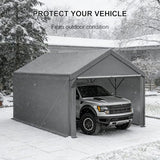 Carport 10x20ft Heavy Duty Canopy,Portable Garage Party Tent,Portable Garage with Removable Sidewalls & Doors All-Season Tarp for Car,Truck,Party Grey Grezone