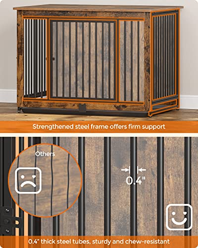 Feandrea Dog Crate Furniture, 38 Inches Dog Kennel for Dogs up to 70 lb, with Removable Tray, Heavy-Duty Dog Cage End Table, Double Doors Dog House, Rustic Brown UPFC013X01 Feandrea