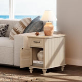 WAMPAT Beige End Table with Charging Station, Wooden Side Table with Storage Cabinet & Drawer, Elegant Nightstand with Power Outlets & USB Ports for Bedroom, Living Room WAMPAT
